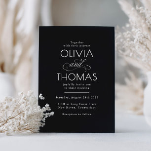 Chic Modern Minimalist Typography Black Wedding Invitation