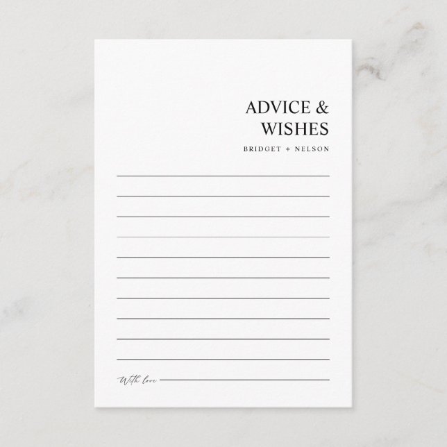 Chic Modern Minimalist Wedding Well Wishes and Advice Card (Front)