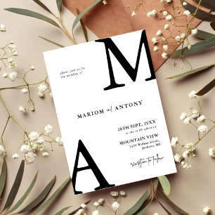 Chic Modern Monogram Initial Black White Wedding Invitation