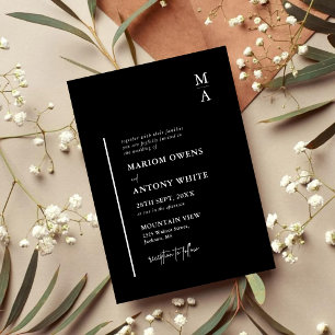 Chic Modern Monogram Initial Black White Wedding Invitation