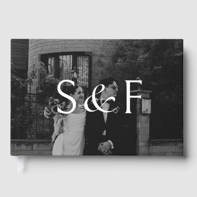 Chic Modern Monogram Script Wedding Guest Book (Front)
