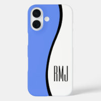 Chic Modern Monogramned Wave Blue Black and White