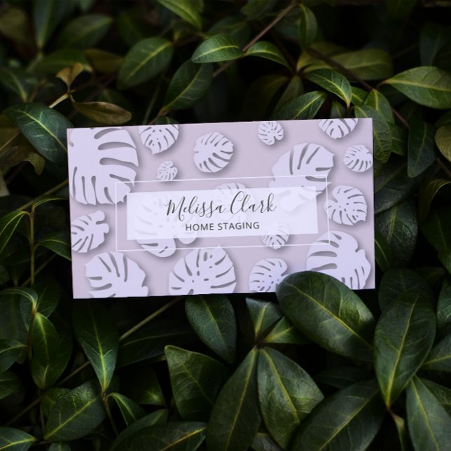 Chic Modern Monstera Leaf Tropical Pattern Business Card (Creator Uploaded)