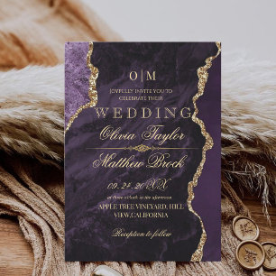 Chic Modern Moody Purple and Gold Wedding Invitation