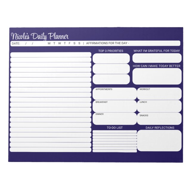 Chic Modern Navy Blue Daily Planner To-Do List Notepad (Front)