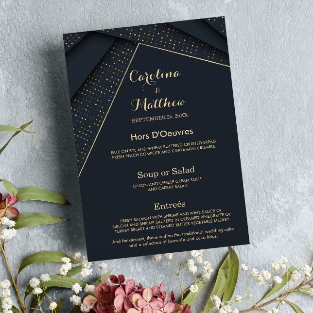 Chic modern navy blue gold luxury Wedding Menu (Chic modern navy blue gold luxury Wedding Menu )