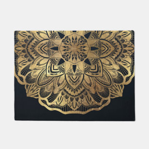 Chic Modern Navy Blue Gold Mandala Doormat