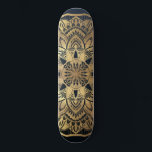 Chic Modern Navy Blue Gold Mandala Skateboard<br><div class="desc">This chic and bohemian-inspired design is perfect for a stylish and trendy woman. It features a faux printed gold foil hand-drawn mandala on top of a simple and modern dark navy to darker blue ombre gradient background. It's pretty, boho, pretty, elegant, and luxurious. ***IMPORTANT DESIGN NOTE: For any custom design...</div>