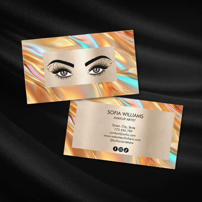 Chic Modern Opal Gold Makeup Artist Beauty Salon Business Card (Creator Uploaded)