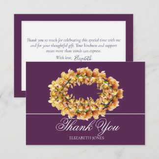 Chic Modern Orange Orchid Floral Wreath Thank You Card