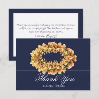 Chic Modern Orange Orchid Floral Wreath Thank You Card