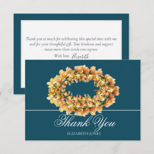 Chic Modern Orange Orchid Floral Wreath Thank You Card