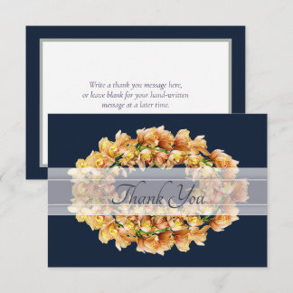 Chic Modern Orange Orchid Floral Wreath Thank You Card
