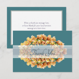 Chic Modern Orange Orchid Floral Wreath Thank You Card