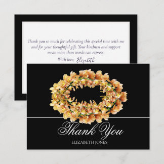 Chic Modern Orange Orchid Floral Wreath Thank You Card