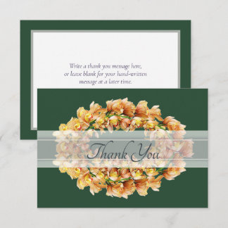 Chic Modern Orange Orchid Floral Wreath Thank You Card