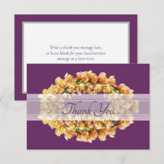 Chic Modern Orange Orchid Floral Wreath Thank You Card