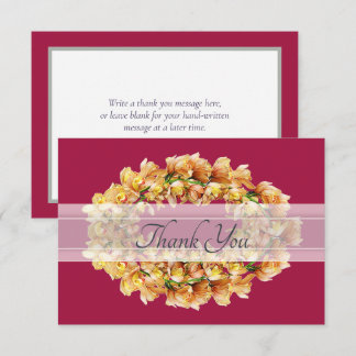 Chic Modern Orange Orchid Floral Wreath Thank You Card