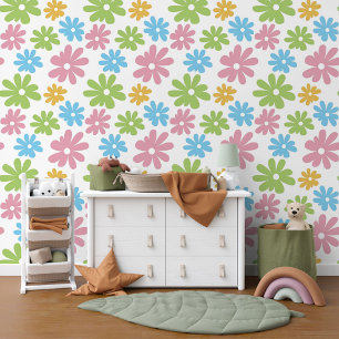 Chic Modern Ornate Daisy Floral Pattern Watercolor Wallpaper