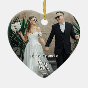 Chic Modern Our First Christmas As Mr & Mrs Photo Ceramic Tree Decoration