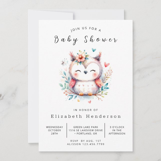 Chic Modern Owl Baby Shower Invitation (Front)