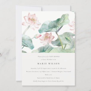 Chic Modern Pastel Blush Waterlily Baby Shower Invitation