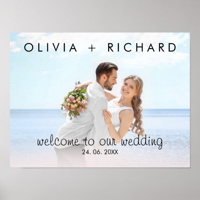 Chic Modern Personalised Photo Wedding Welcome Poster (Front)