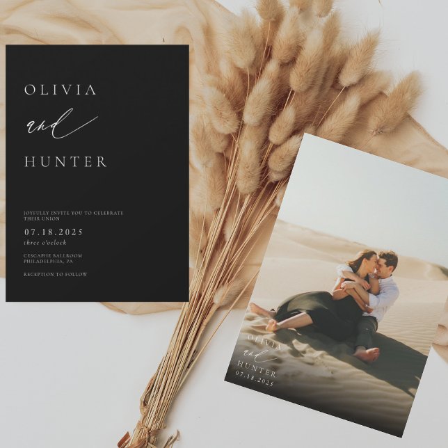 Chic Modern Photo Black & White Wedding Invitation (Creator Uploaded)