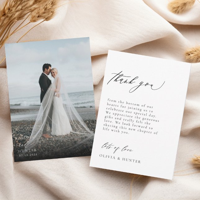 Chic Modern Photo Black & White Wedding Thank You Card (Creator Uploaded)