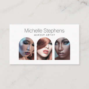 Chic Modern Photo Trio for Makeup Artists White Business Card