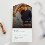 Chic Modern Photo Wedding All In One Invitation<br><div class="desc">This chic and modern all in one wedding invitation design features a full-bleed photo background with white a modern typography overlay in white. The vibe is modern and hip... A perfect design for a more casual, eclectic vibe. The inside of the card features the invitation and an rsvp card that...</div>
