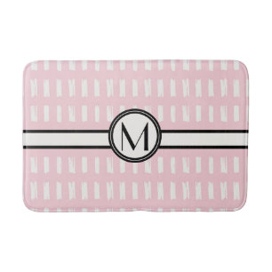 Chic Modern Pink Black Monogram Bath Mat