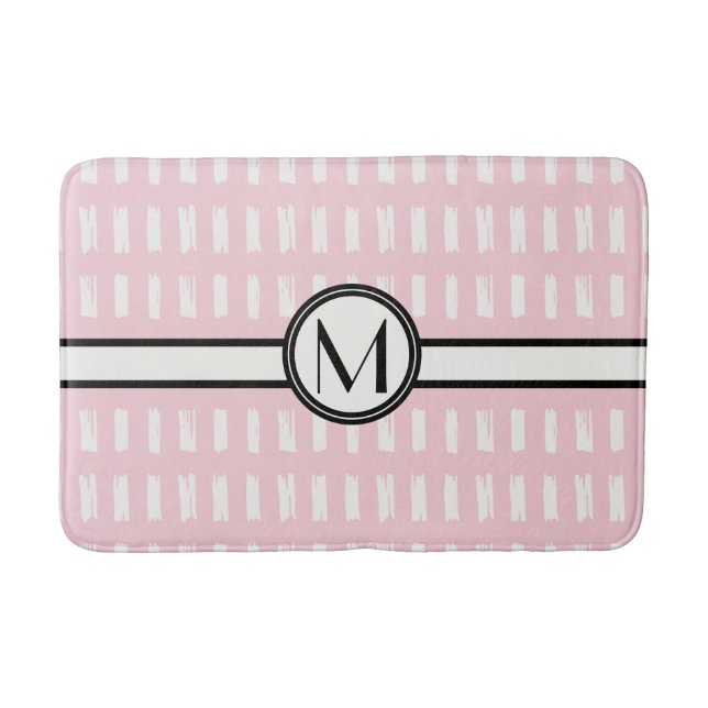 Chic Modern Pink Black Monogram Bath Mat (Front)
