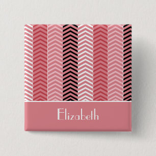 Chic Modern Pink Chevron Stripes and Name 15 Cm Square Badge