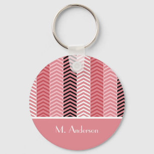 Chic Modern Pink Chevron Stripes With Name Key Ring