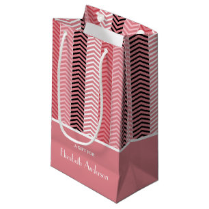 Chic Modern Pink Chevron Stripes With Name Small Gift Bag