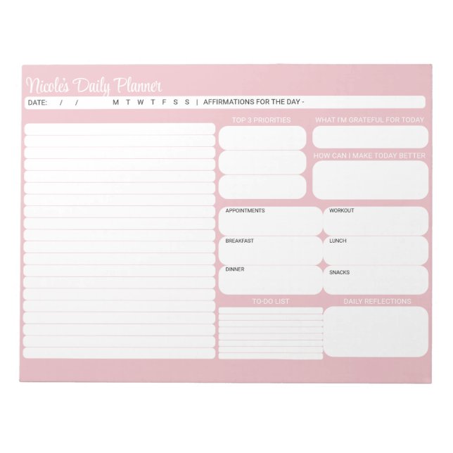 Chic Modern Pink Daily Planner To-Do List Notepad (Front)