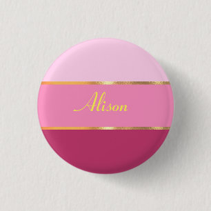 chic modern pink gold Name 3 Cm Round Badge