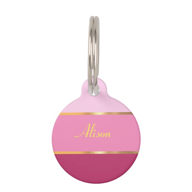 chic modern pink gold Name  Pet Tag (Front)