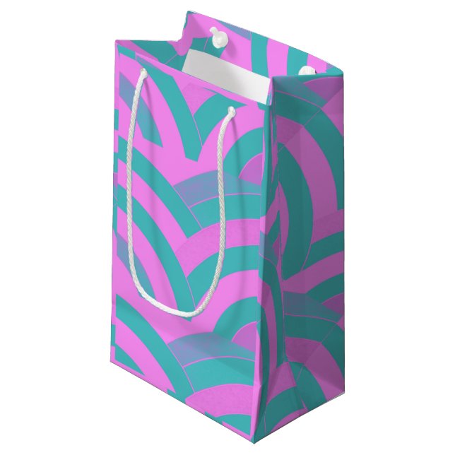 chic modern pink/green chevrons small gift bag (Front Angled)