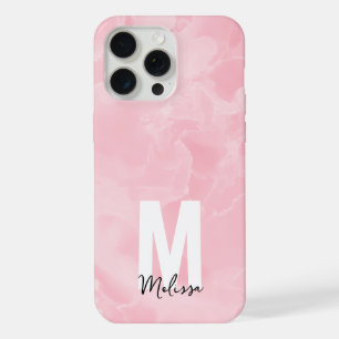 Chic Modern Pink Marble Watercolor Monogram iPhone 15 Pro Max Case