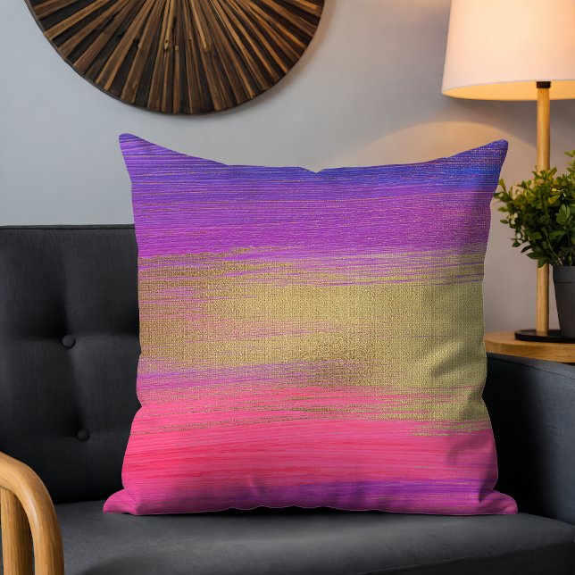 Chic Modern Pink Purple Gold Abstract Brushstrokes Cushion (Creator Uploaded)