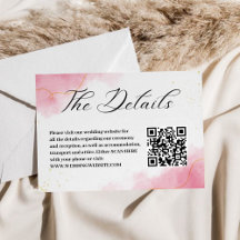 Chic Modern pink Watercolor Wedding QR Code Detail