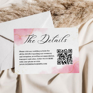 Chic Modern pink Watercolor Wedding QR Code Detail Enclosure Card