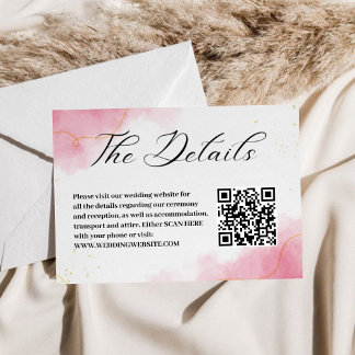 Chic Modern pink Watercolor Wedding QR Code Detail Enclosure Card