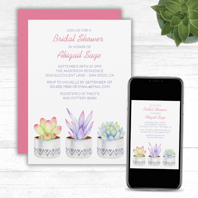 Chic, Modern Plants Boho Succulent Bridal Shower Invitation (Creator Uploaded)