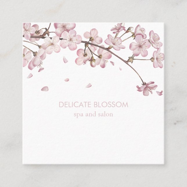 Chic Modern Pretty Pink Blossom Square Square Business Card (Front)
