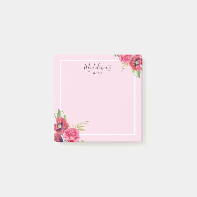 Chic Modern Red and Pink Flowers Blush Background Post-it Notes (Front)