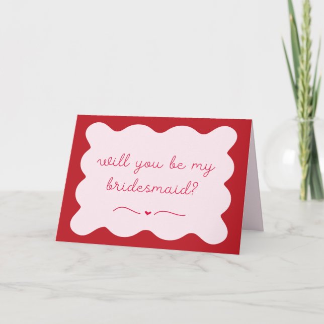 Chic Modern Red & Pink Trendy Bridesmaid Proposal Card (Front)