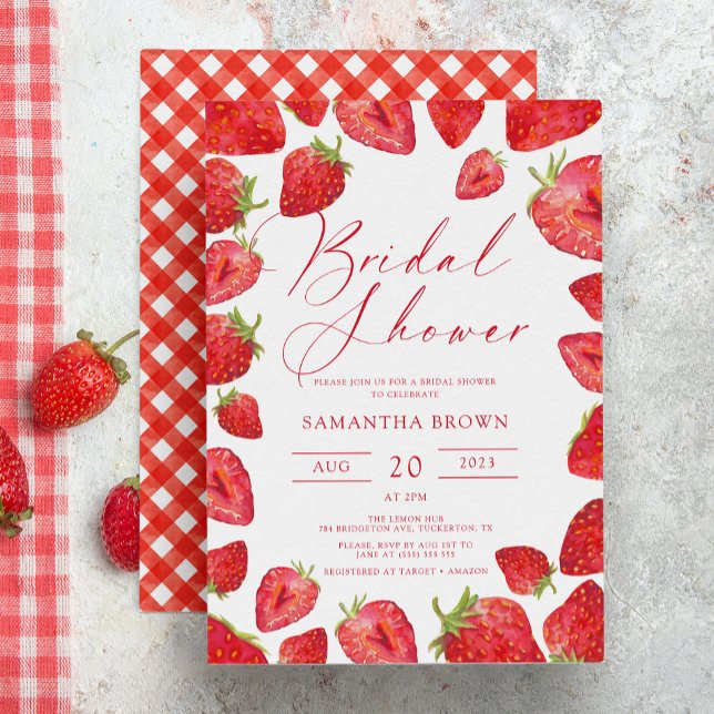 Chic Modern Red Strawberry Summer Bridal Shower Invitation (Creator Uploaded)